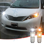 2PCS Dual Color Switchback 1157 2057 LED Bulbs for DRL Turn Signal Parking Light (–)