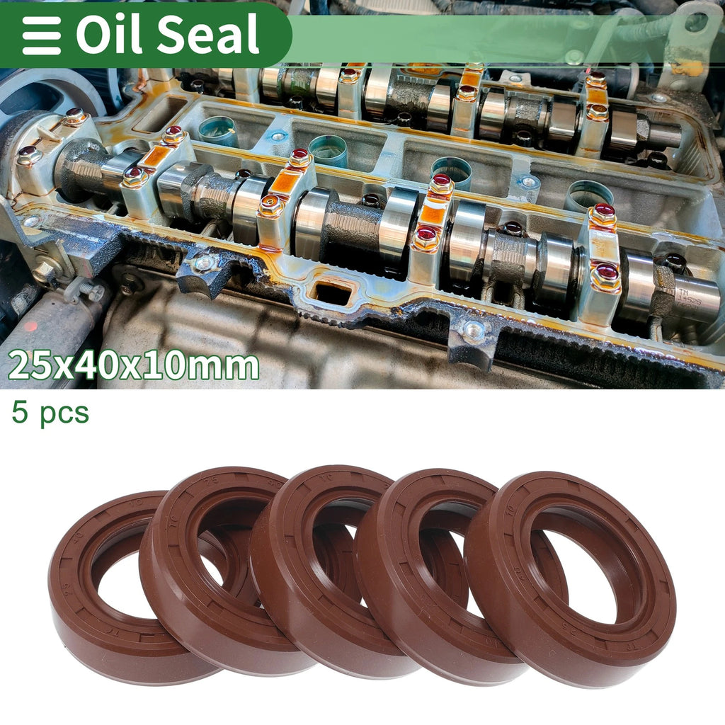Set of 5 Oil Seal Rotary Shaft Seal FKM Rubber 25x40x10mm