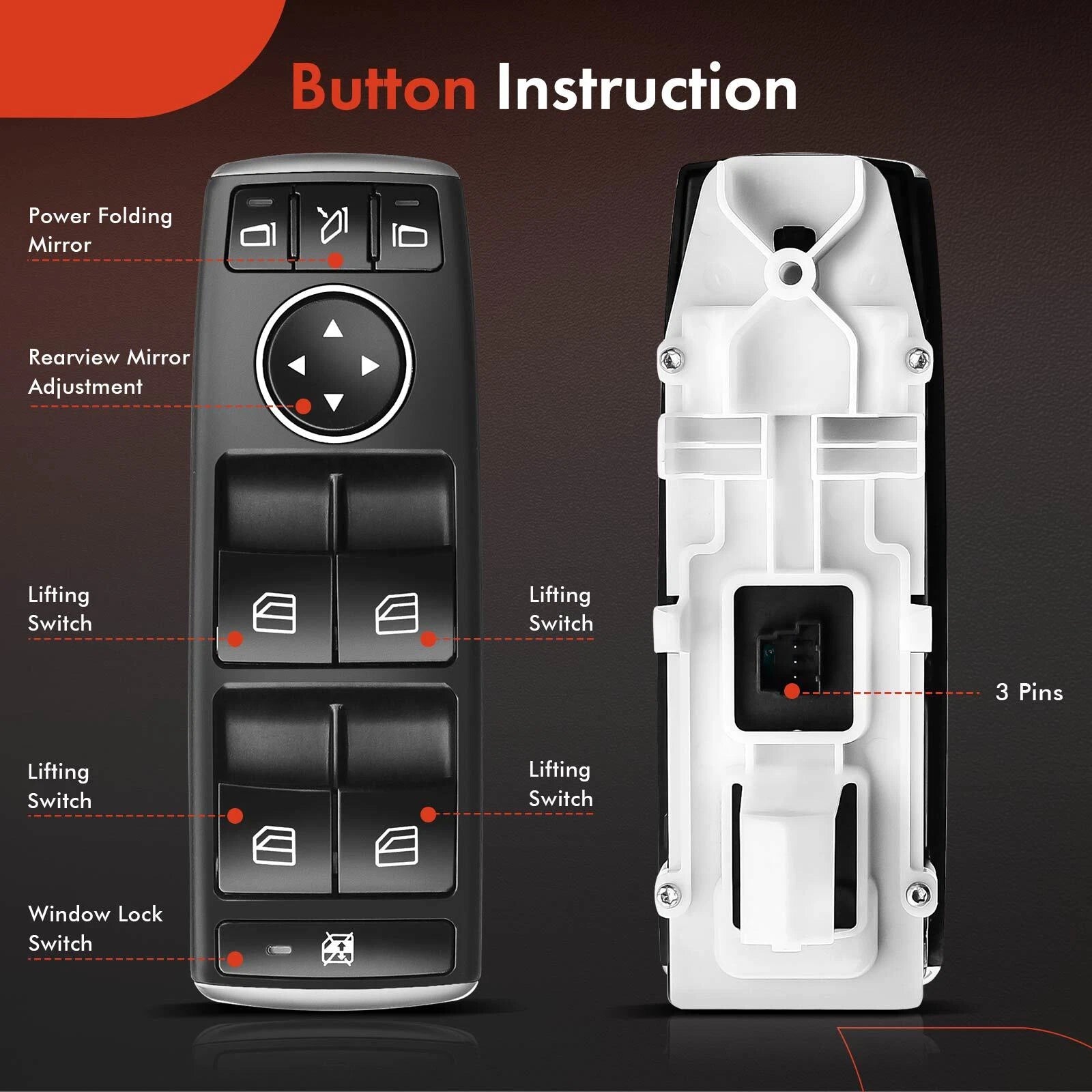 Front Left Power Window Switch for Mercedes-Benz W204 C-Class (2010-2014)