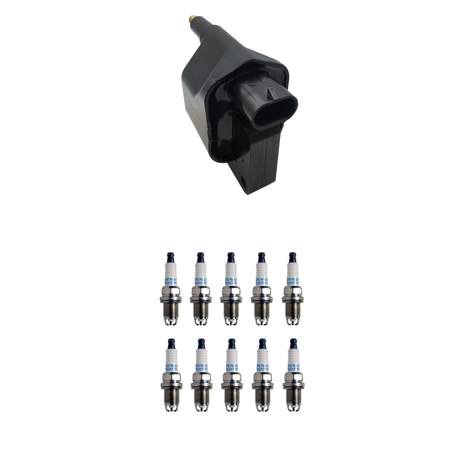 Set of 10 Hitachi Ignition Coils & Denso Platinum Spark Plugs for Ram 2500 (1994–2002)