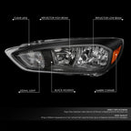 Pair of Black Housing Amber Side Headlights for Ford Focus (2015–2018)