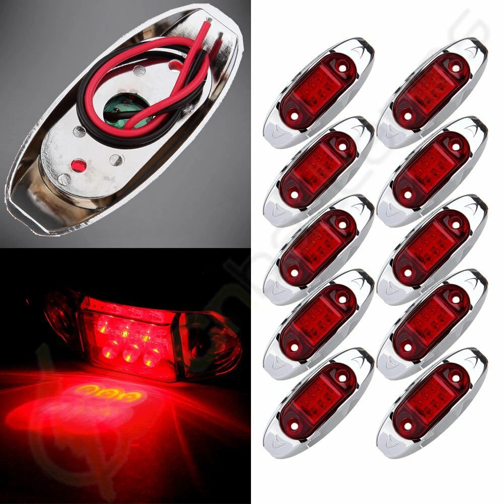 Pack of 10 LED Trailer Side Marker Clearance Running Light Red Lamp