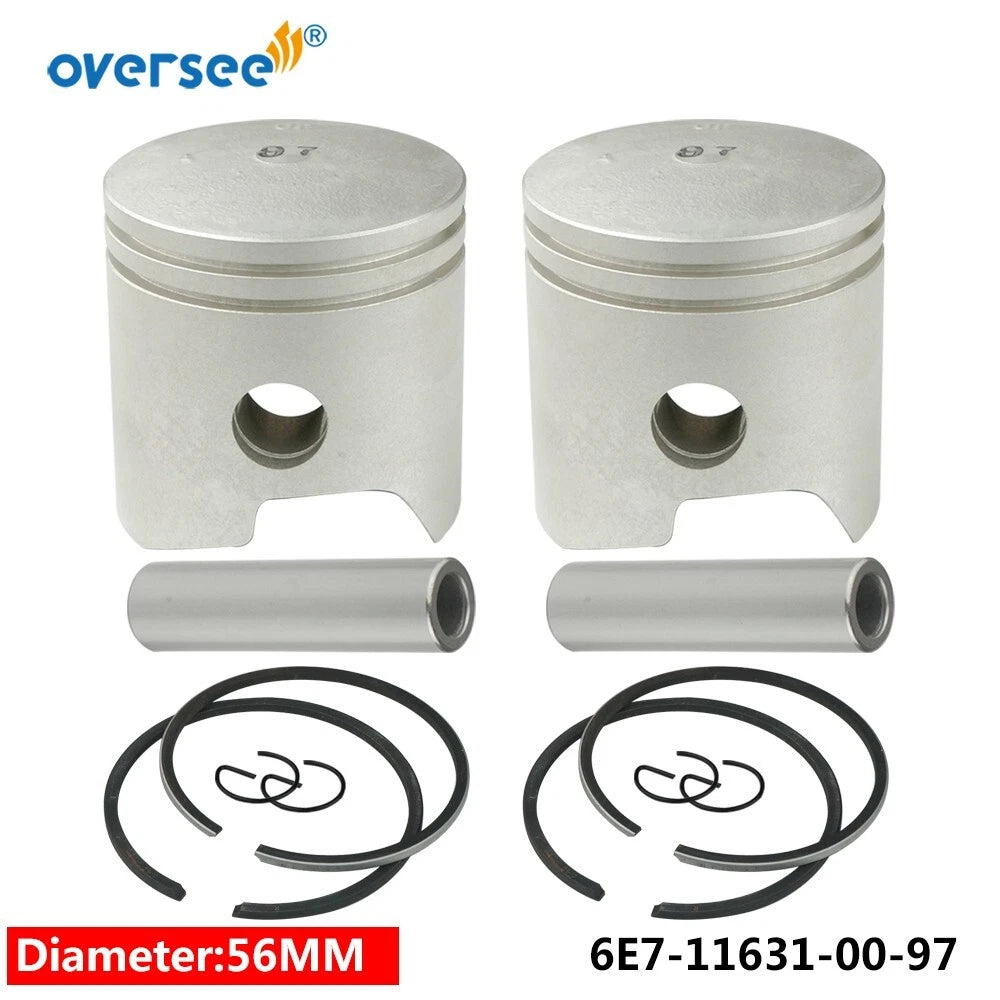 2X Piston Set & Ring STD for Yamaha 2T 9.9 15HP Outboard (682-11630-00, 6E7-11631)