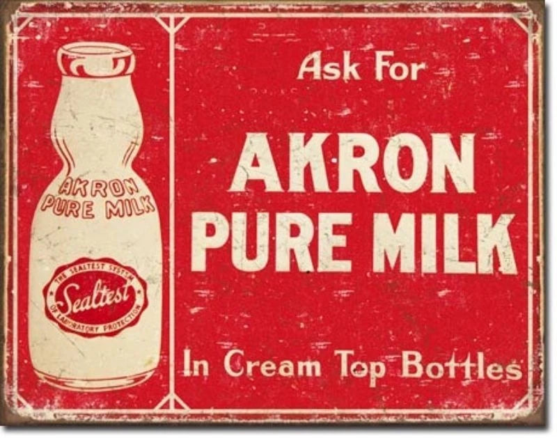 Vintage Replica Tin Metal Sign for Akron Pure Milk Cream Top Bottles (1841)