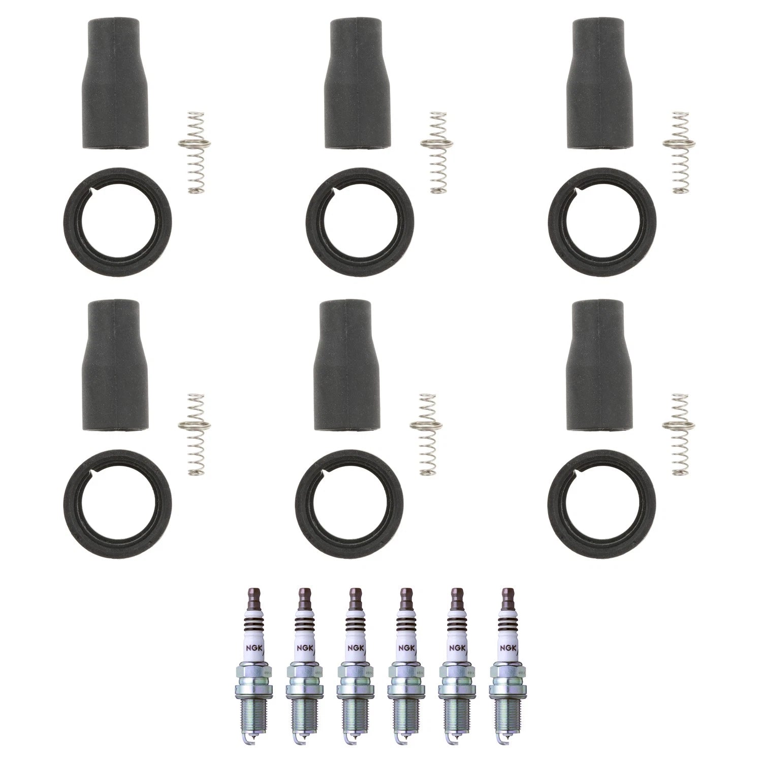 Set of 6 NGK Iridium IX Spark Plugs & Coil Boots for Azera, Santa Fe, Sonata, Sorento V6