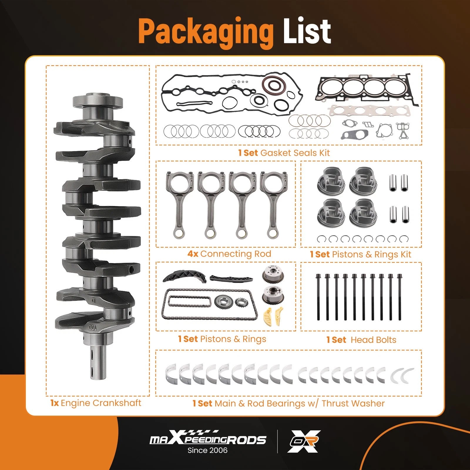 Engine Rebuild Overhaul Kit for Hyundai Kia 2.4L (G4KJ)