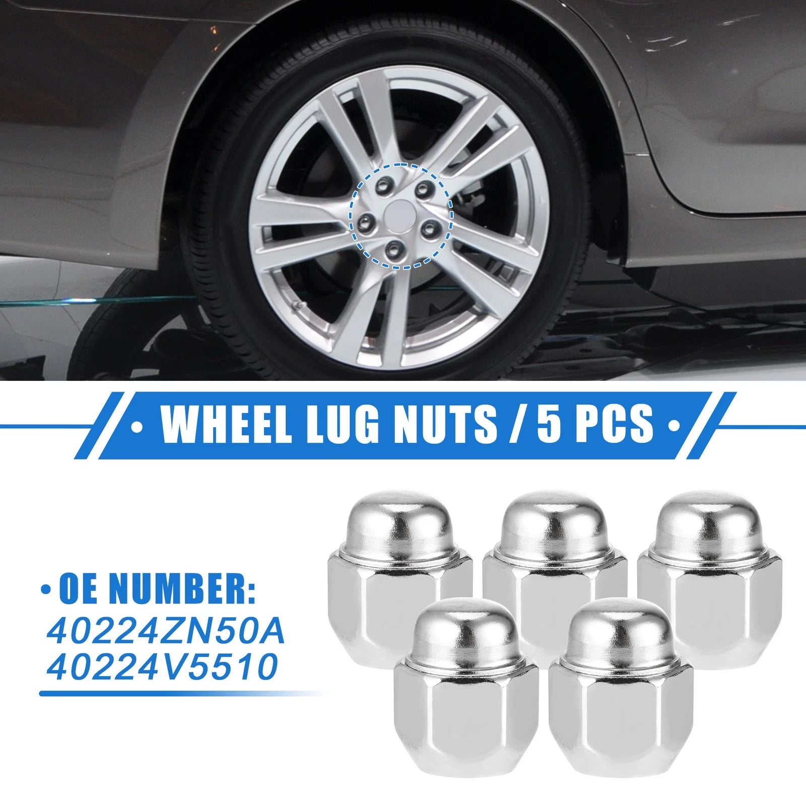 5pc M12x1.25 Wheel Lug Nuts for Nissan Altima Infiniti G20 I30 (NO.40224ZN50A)