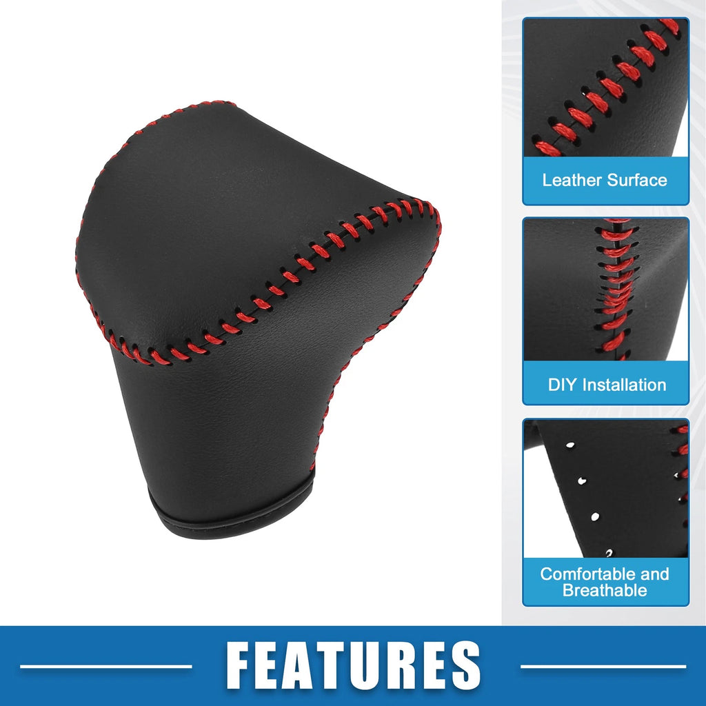 Automatic Gear Shift Knob Cover for Kia Seltos (2021–2023) Black Red Stitches
