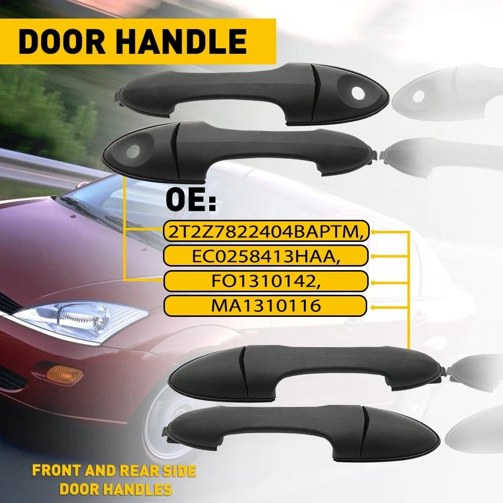 Set of 4 Black Exterior Door Handles for Ford Focus (2000–2007)
