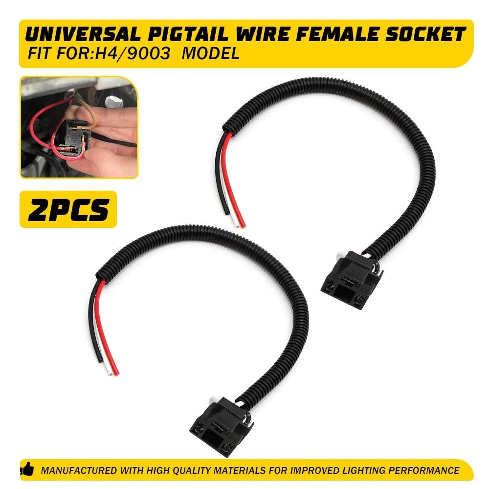 Extension Wire Pigtail Connector Plug for H4 9003 Headlight (2X)
