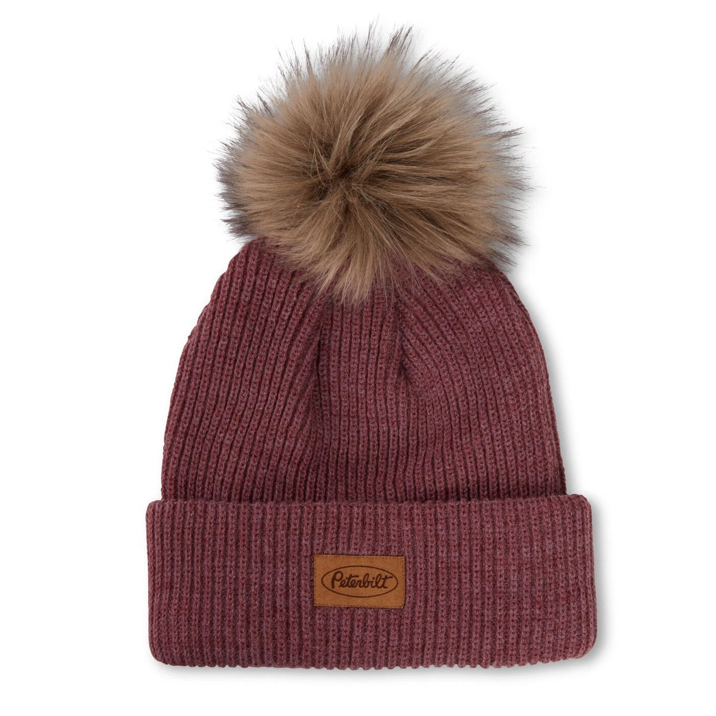 Removable Fur Pom Beanie for Peterbilt Trucks (Heather Pink)