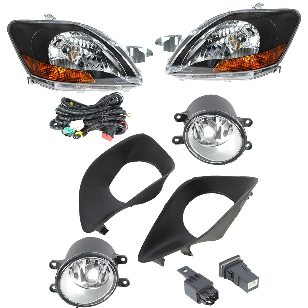 Set of 2 Headlights and Fog Lights for Toyota Yaris (2007–2011)