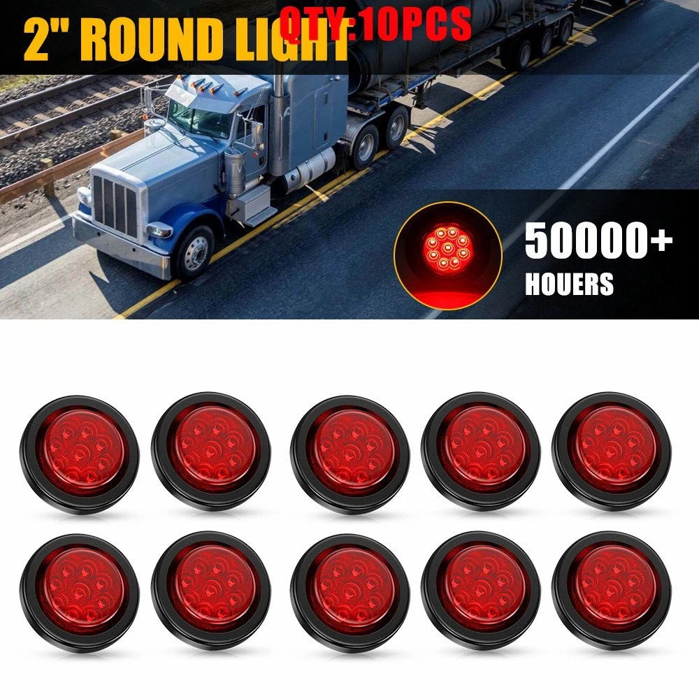2 Inch Round Red LED Clearance Side Marker Light for Trailer Truck RV Bus (10-50X)