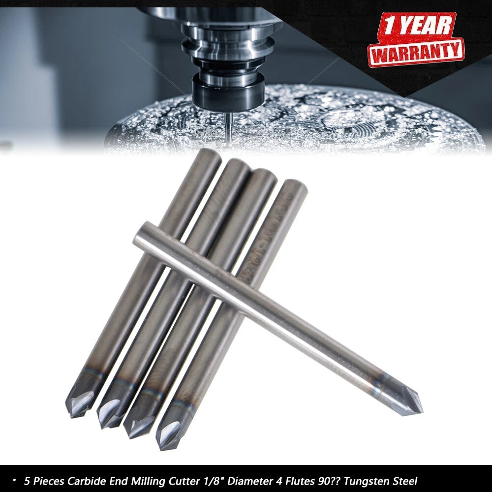 Carbide End Milling Cutter Set for 1/8" Diameter (4 Flutes, 90°)