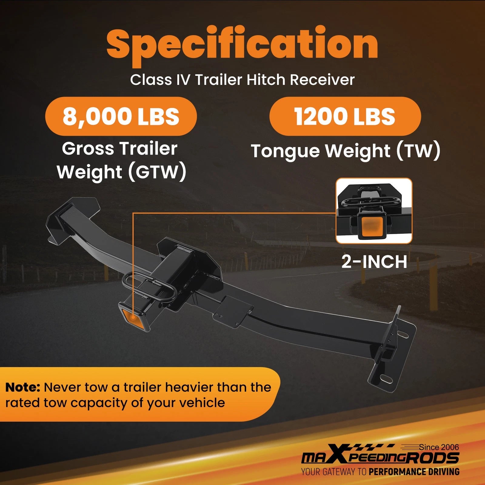Rear Tow Hitch 2" Receiver for Ford Ranger (2019–2023) Class 4 8000lb GTW Steel
