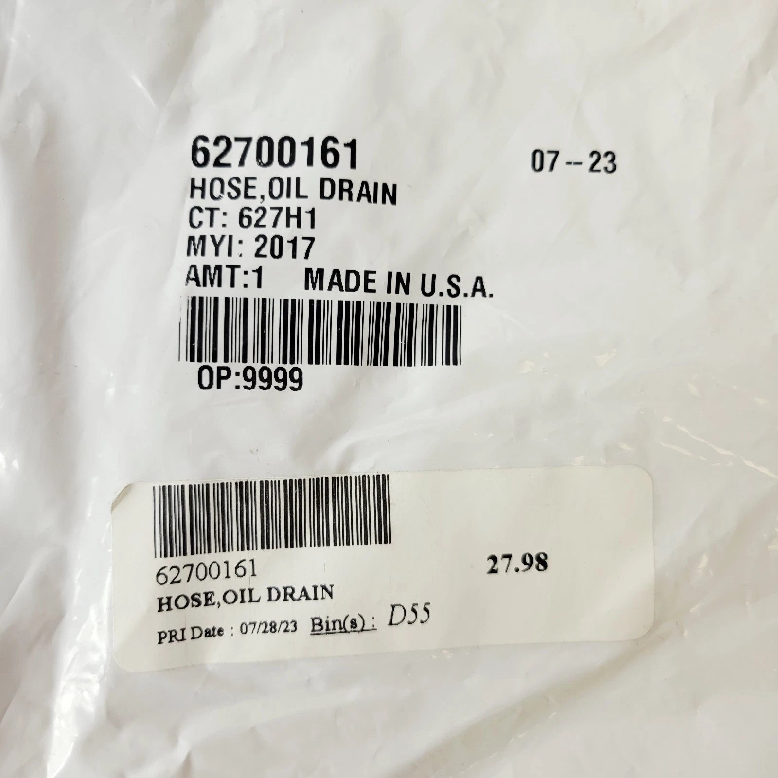 Engine Oil Drain Hose for Harley-Davidson Touring Trike (2017–2023) 62700161