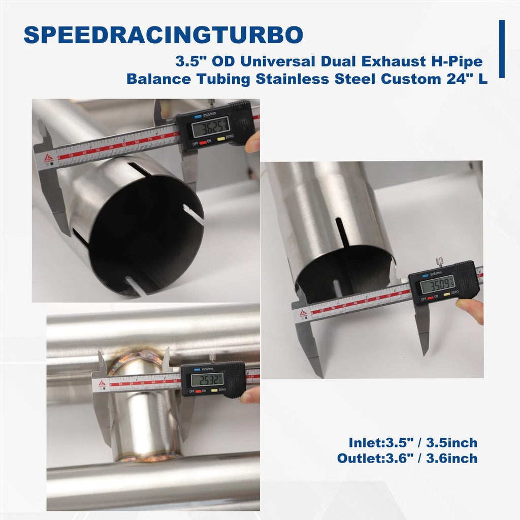 3.5" OD 24" L Dual Exhaust H-Pipe Balance Tube for Universal Fit