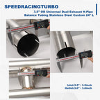 3.5" OD 24" L Dual Exhaust H-Pipe Balance Tube for Universal Fit