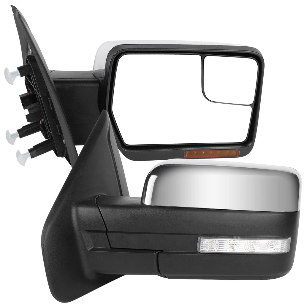 Power Heated Chrome Tow Mirrors for Ford F150 (2004–2014) - Puddle Light, Turn Signal