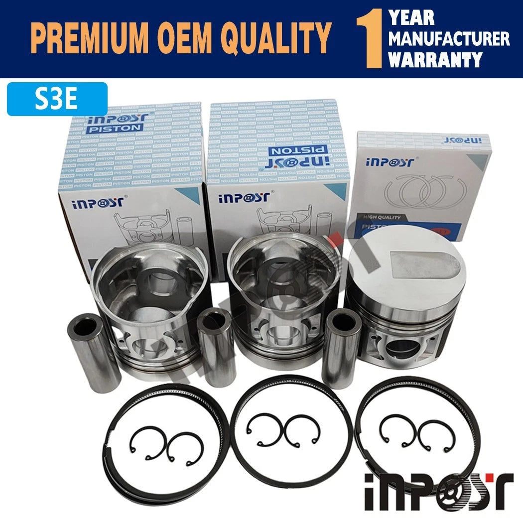 Set of 3 Pistons with Rings for Mitsubishi S3E (WS200A, WS300A)