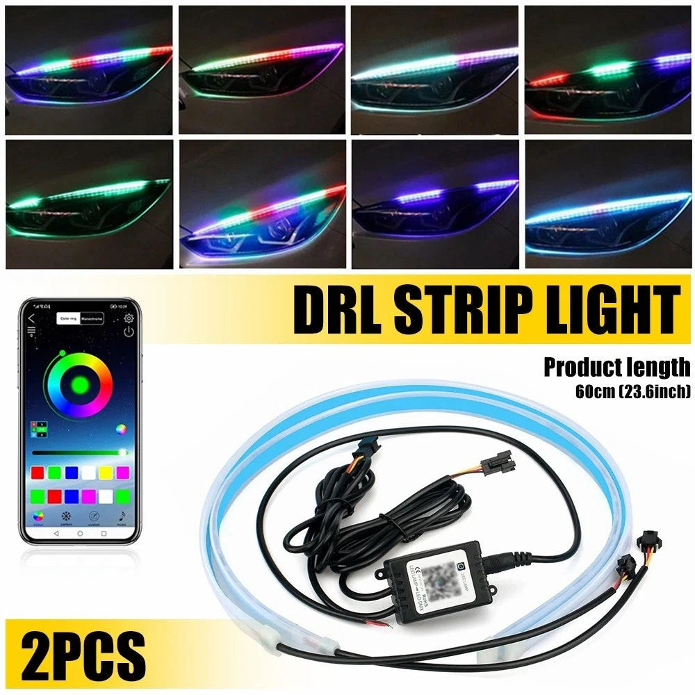 RGB 60CM LED DRL Turn Signal Lamp Strip Light for Universal Fit (2010–2023)