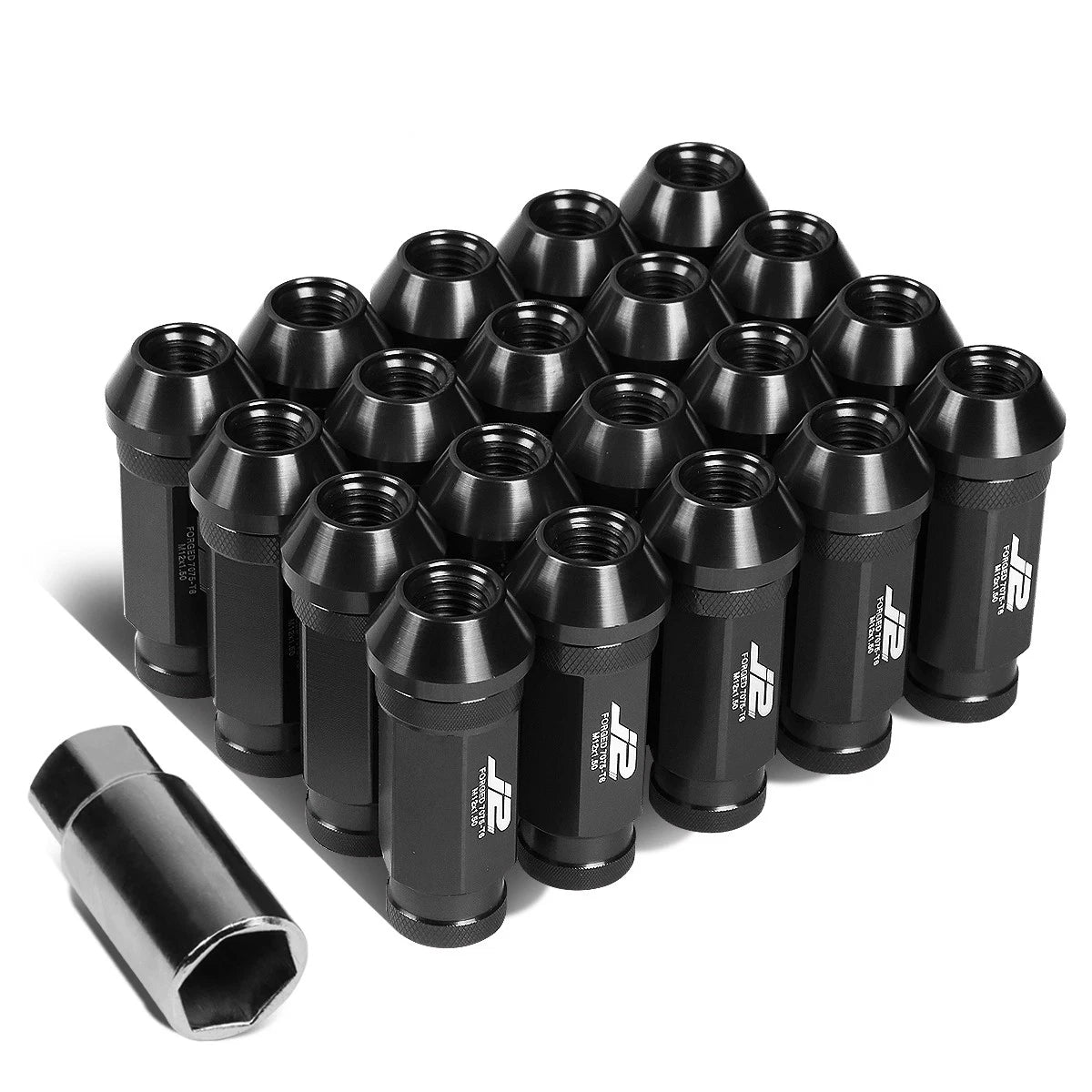 20Pcs J2 7075 Forged Aluminum M12X1.5 Open-End Lug Nut Set w/Adapter Black