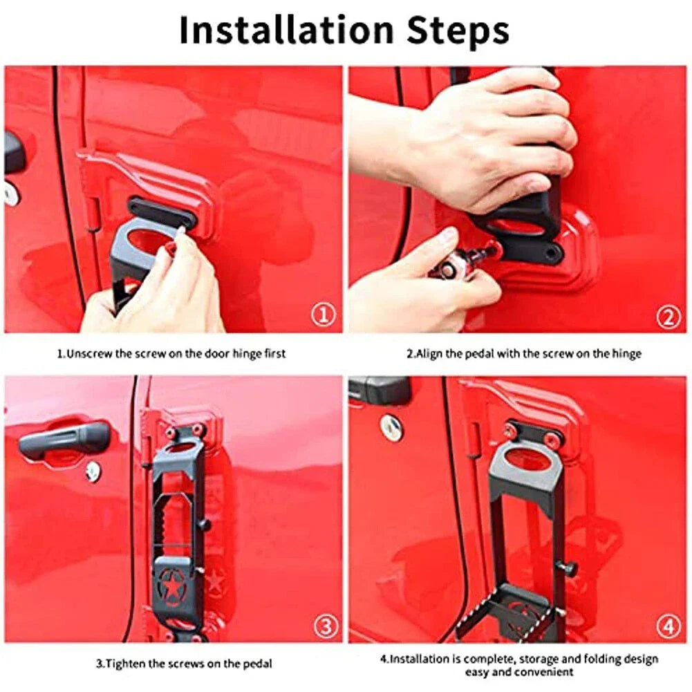Black Door Hinged Step Pedals Foot Pegs for Jeep Wrangler (2007-2023)