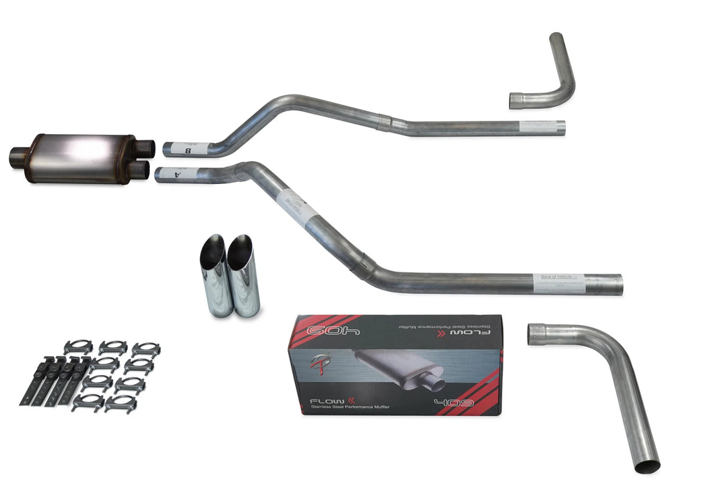 Dual Exhaust Kit for Chevy Blazer (1995–1999) - 2.5" Flow II Muffler, Slash Tips