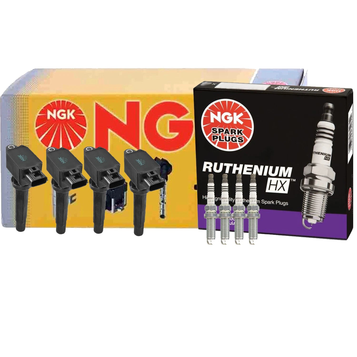 Set of 4 NGK COP Ignition Coils & 4 Ruthenium HX Spark Plugs for Mazda 3 6 CX-5 (2010–2020)