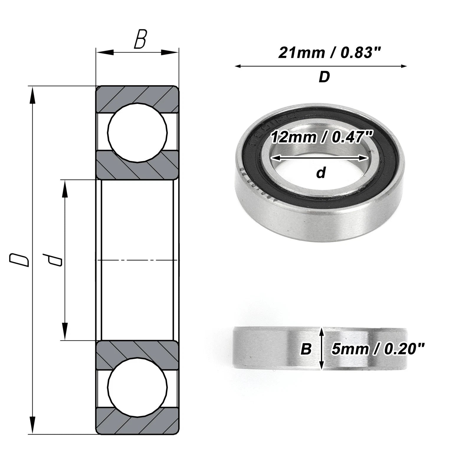 Deep Groove Ball Bearing P0 for Scooter Skateboard Wheel (12x21x5mm)