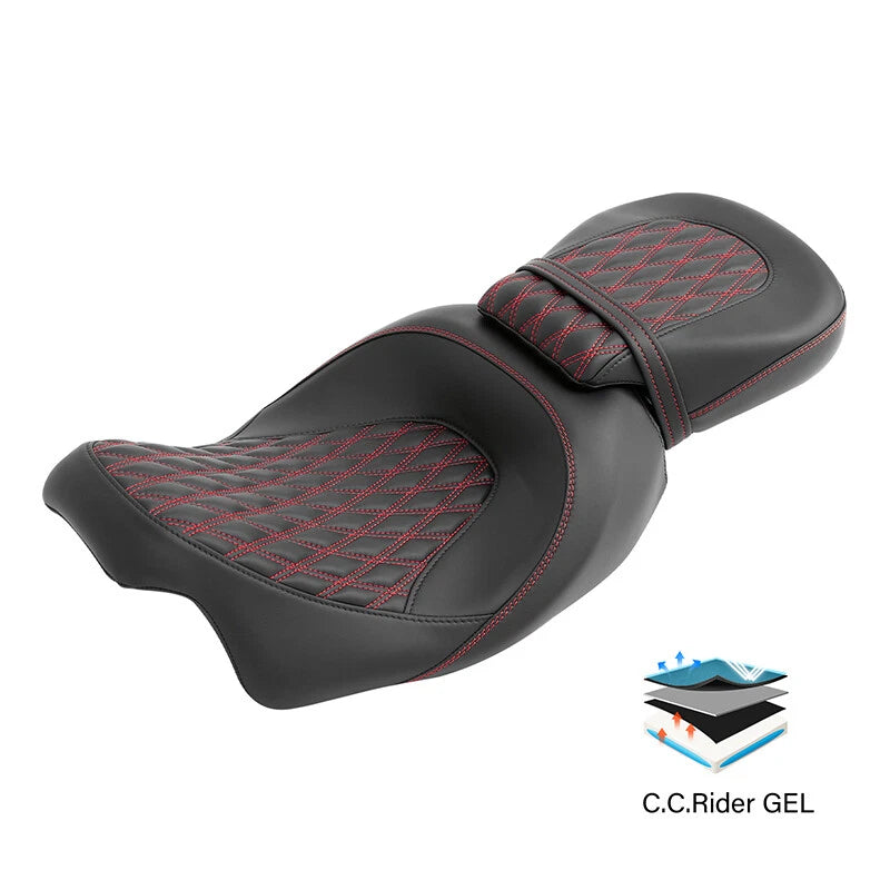 Gel Seats for Harley Touring Road Glide (2009–2023) Black/Red