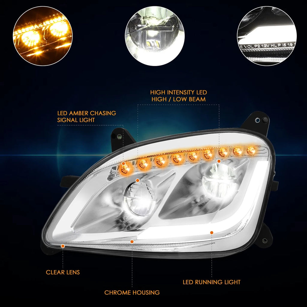 Full LED DRL + Sequential Turn Signal Headlight for Peterbilt 579 587 (2011–2021)
