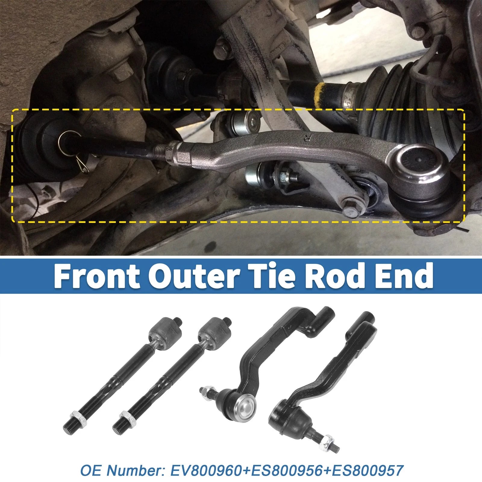 Set of 4 Front Inner Outer Tie Rod End Links for Chrysler 300, Dodge Charger