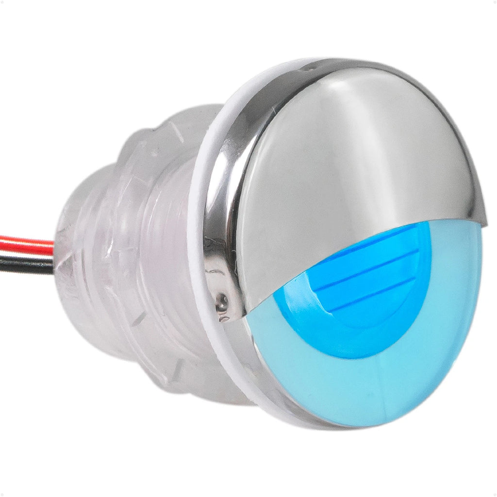 LED Boat Courtesy Lights, 1-5/16" Round, Blue, 316 Stainless Steel