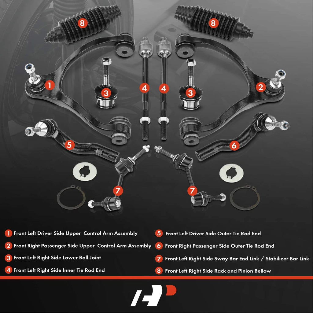Set of 12 Front Control Arm Ball Joint Tie Rod End Links for Ford Lincoln