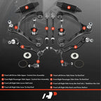 Set of 12 Front Control Arm Ball Joint Tie Rod End Links for Ford Lincoln