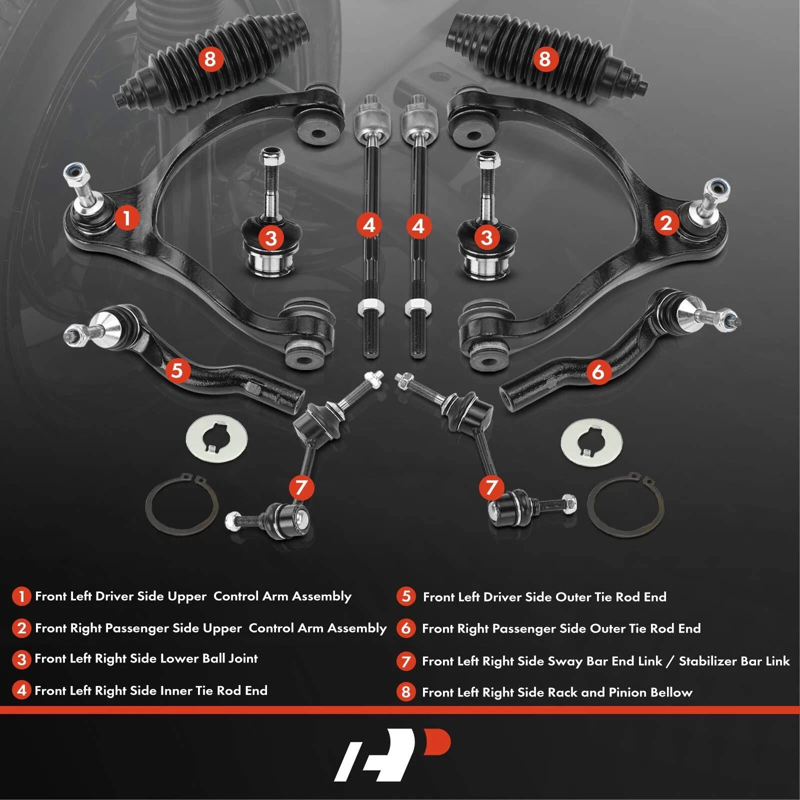 Set of 12 Front Control Arm Ball Joint Tie Rod End Links for Ford Lincoln