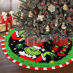 48-Inch Cartoon Grinch Christmas Tree Skirt for Holiday Decor
