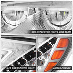 Chrome Amber LED Reflector Headlights for Peterbilt 325/330/335/337/340 (1999–2020)