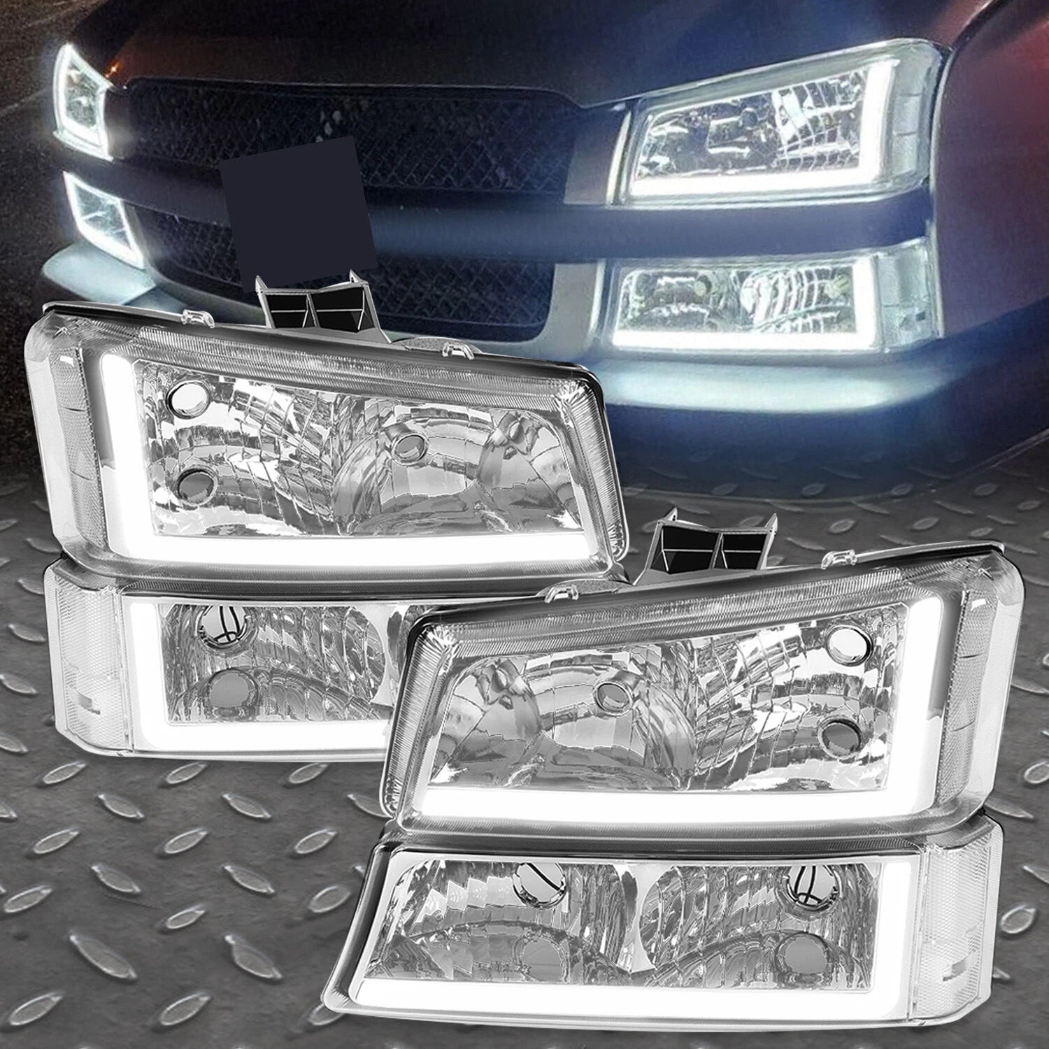 Set of 2 LED Headlights & Bumper Lights for Chevy Silverado 1500 2500 3500 (2003–2006)
