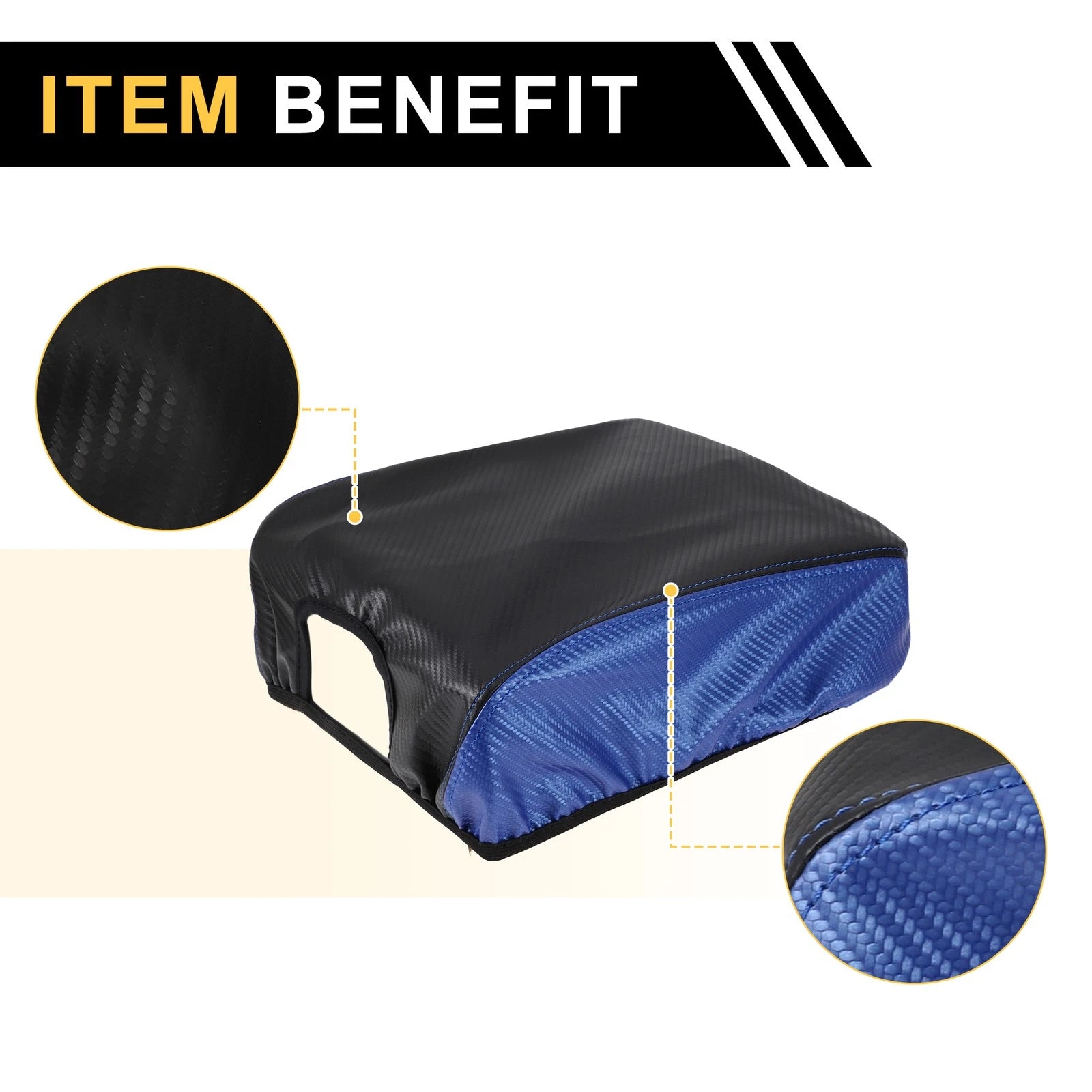 Center Console Lid Armrest Cover for Ford F-150 (Carbon Fiber, Black Blue)