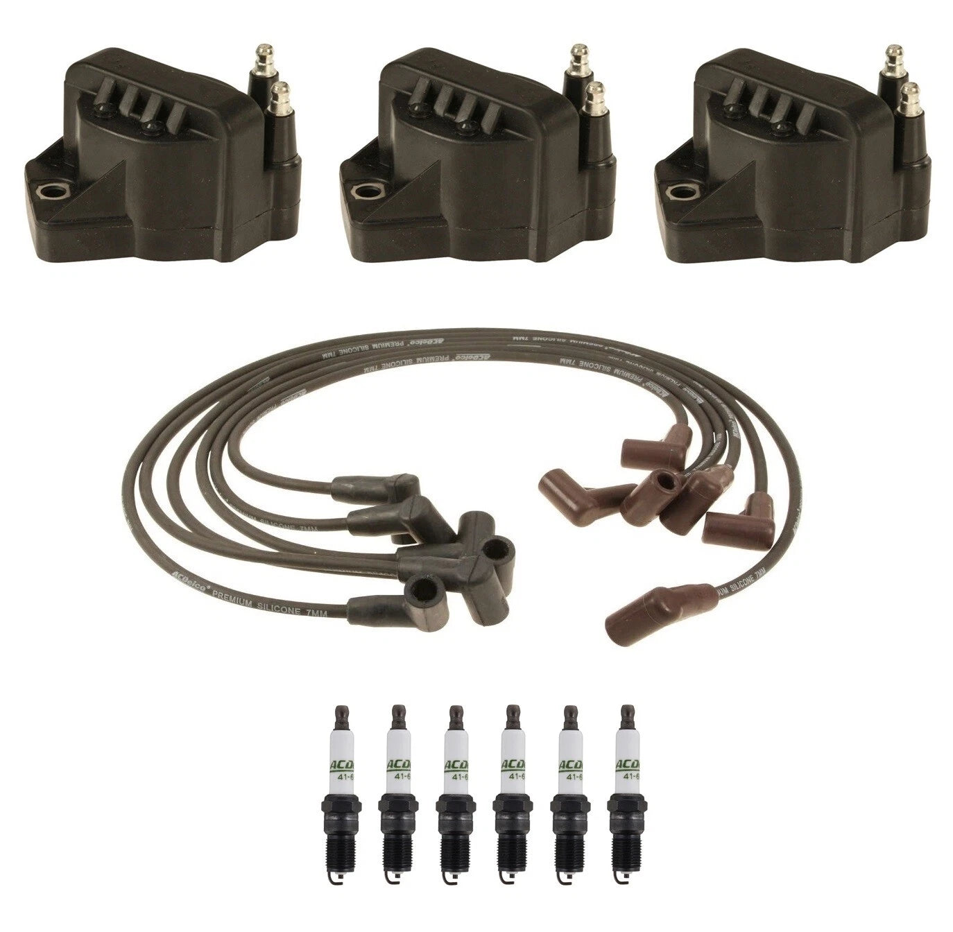 3X Ignition Wires, 3 Coils, 6 Spark Plugs Kit ACDelco for Chevy Pontiac 3.8 (VIN K)