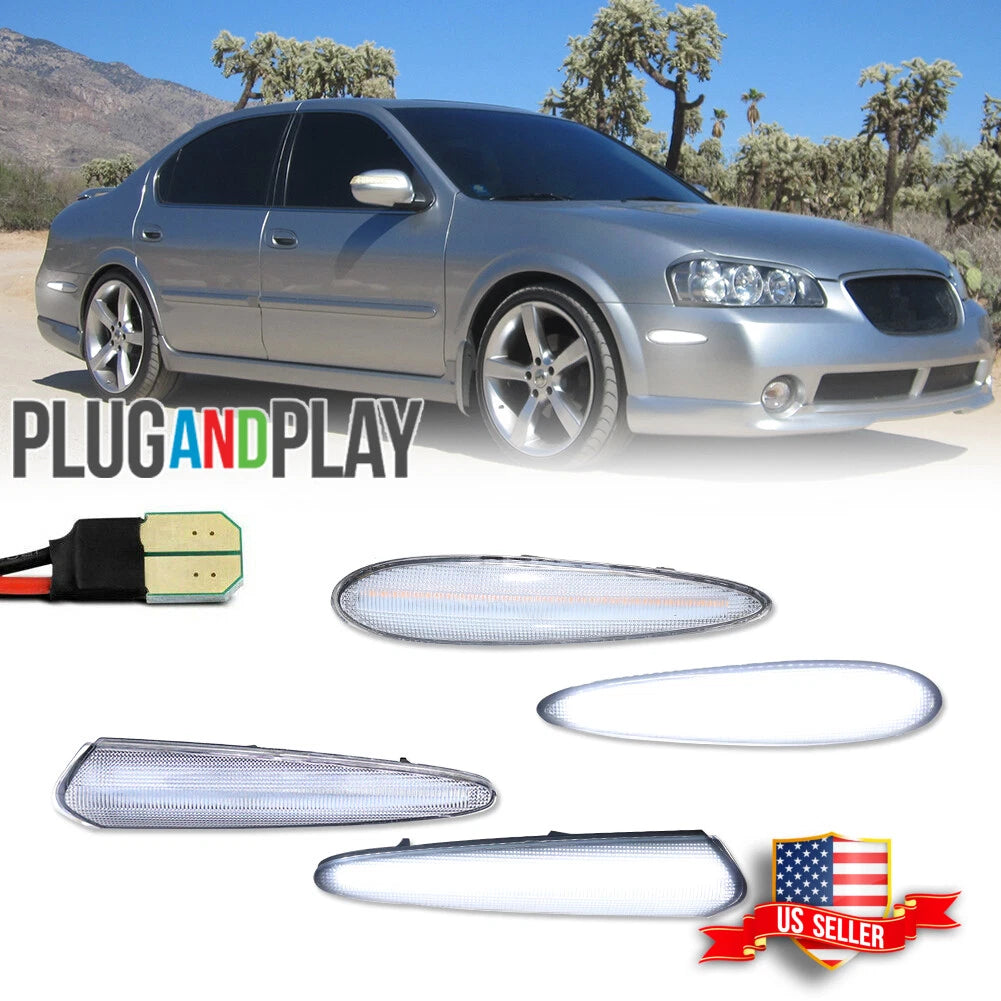 Set of 4 Clear White LED Side Marker Lamps for Nissan Maxima (2000–2003)