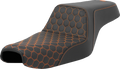 SADDLEMEN Step-Up Seat for Harley Sportster (3.3 Gal Tank) - Honeycomb, Orange Stitching