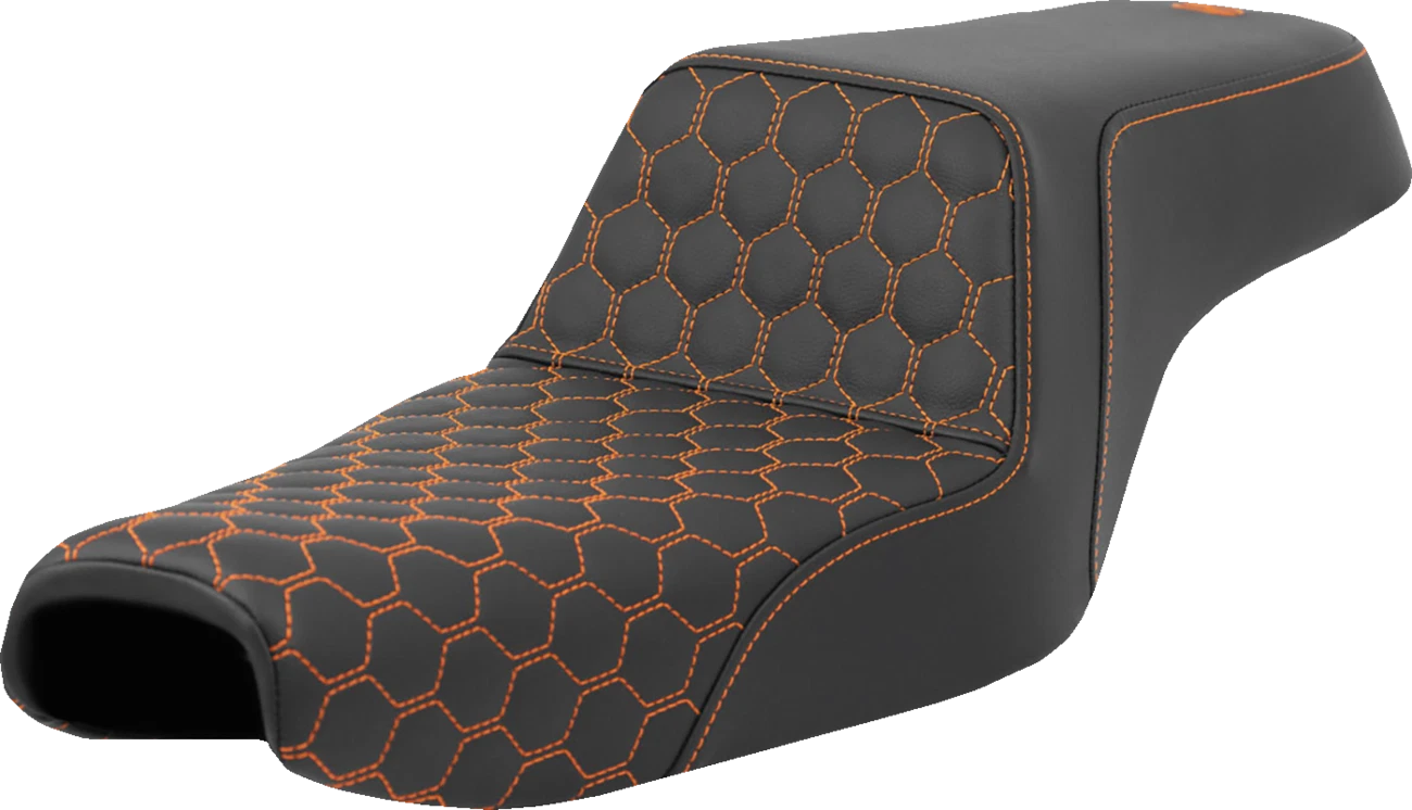 SADDLEMEN Step-Up Seat for Harley Sportster (3.3 Gal Tank) - Honeycomb, Orange Stitching
