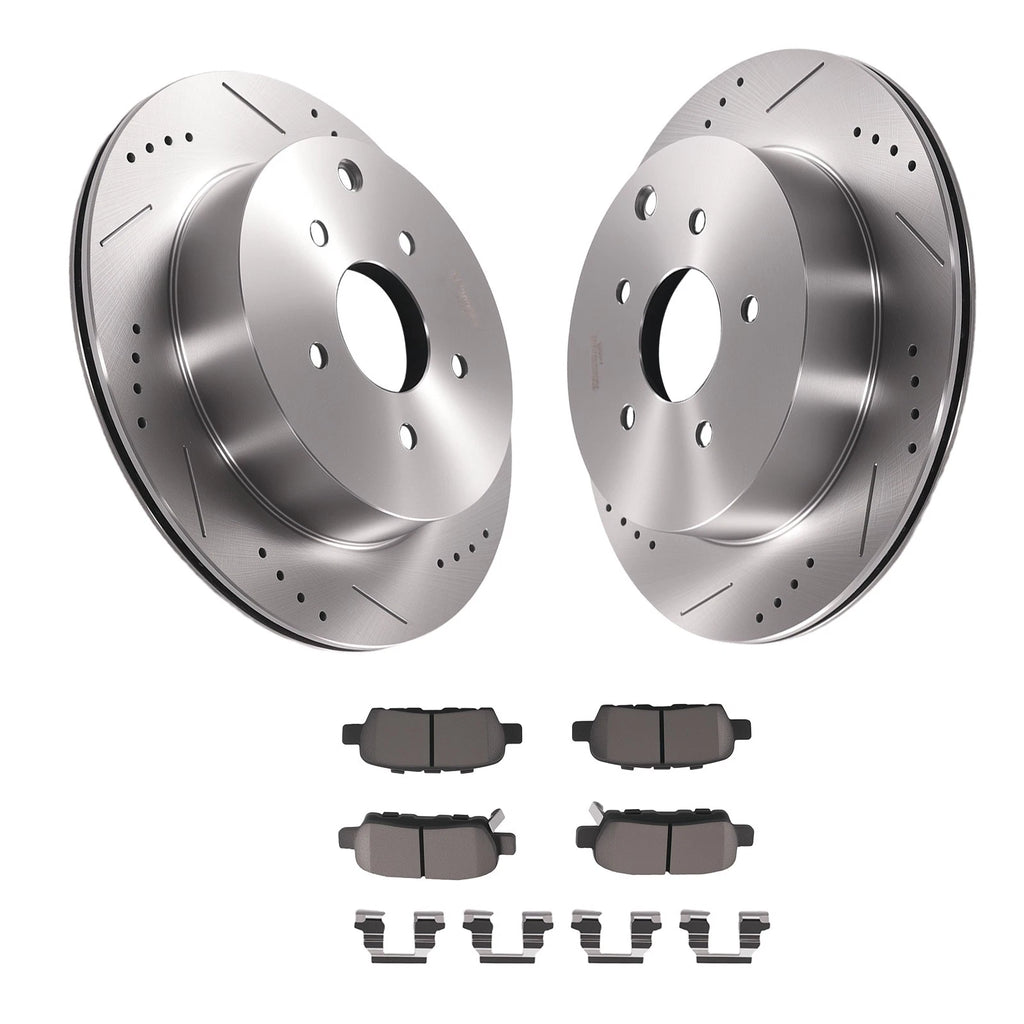 Set of 2 Rear Brake Rotors & Ceramic Pads for Infiniti M35H/M37 (2011–2013)