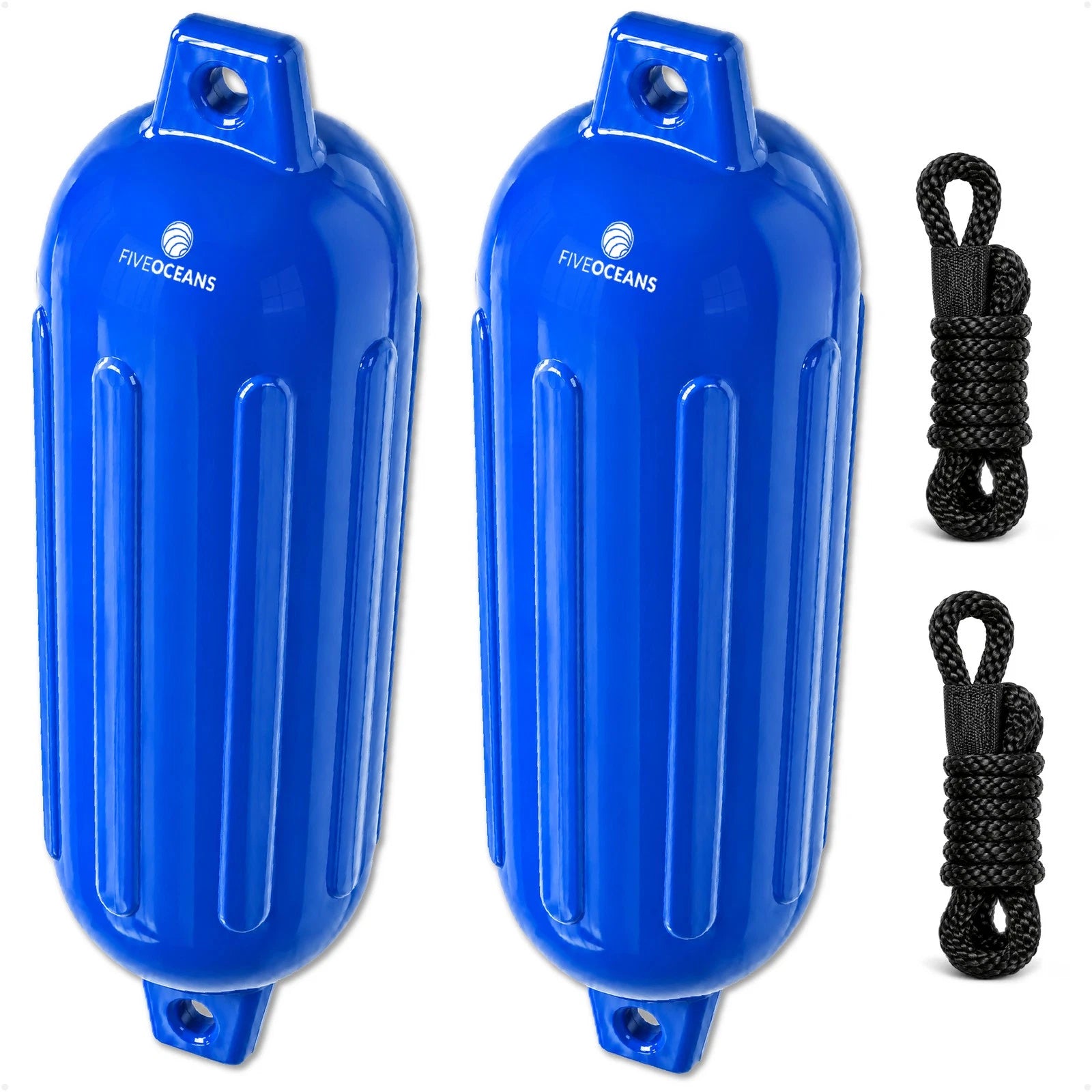 2-Pack Twin Eye Ribbed Boat Fenders 4.5 x 16-Inch, Blue