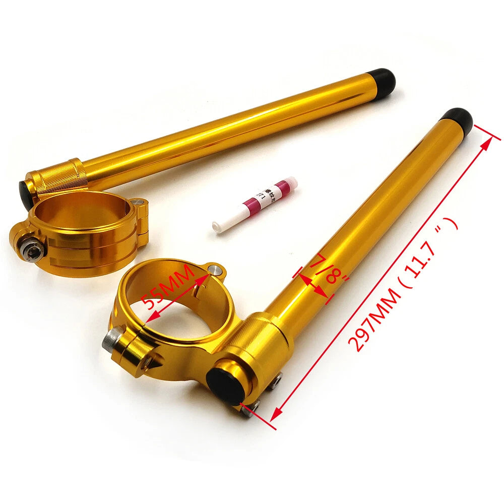 2X 55mm Fork Clip-ons Handle Bar Riser Gold CNC for Yamaha YZF