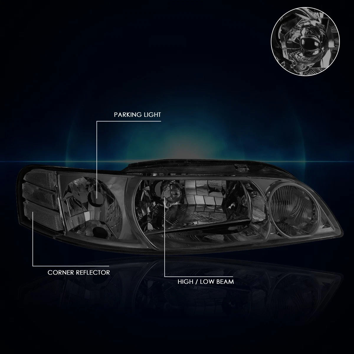 Headlight for Nissan Altima (2000–2001) L30 Smoked Housing Clear Corner
