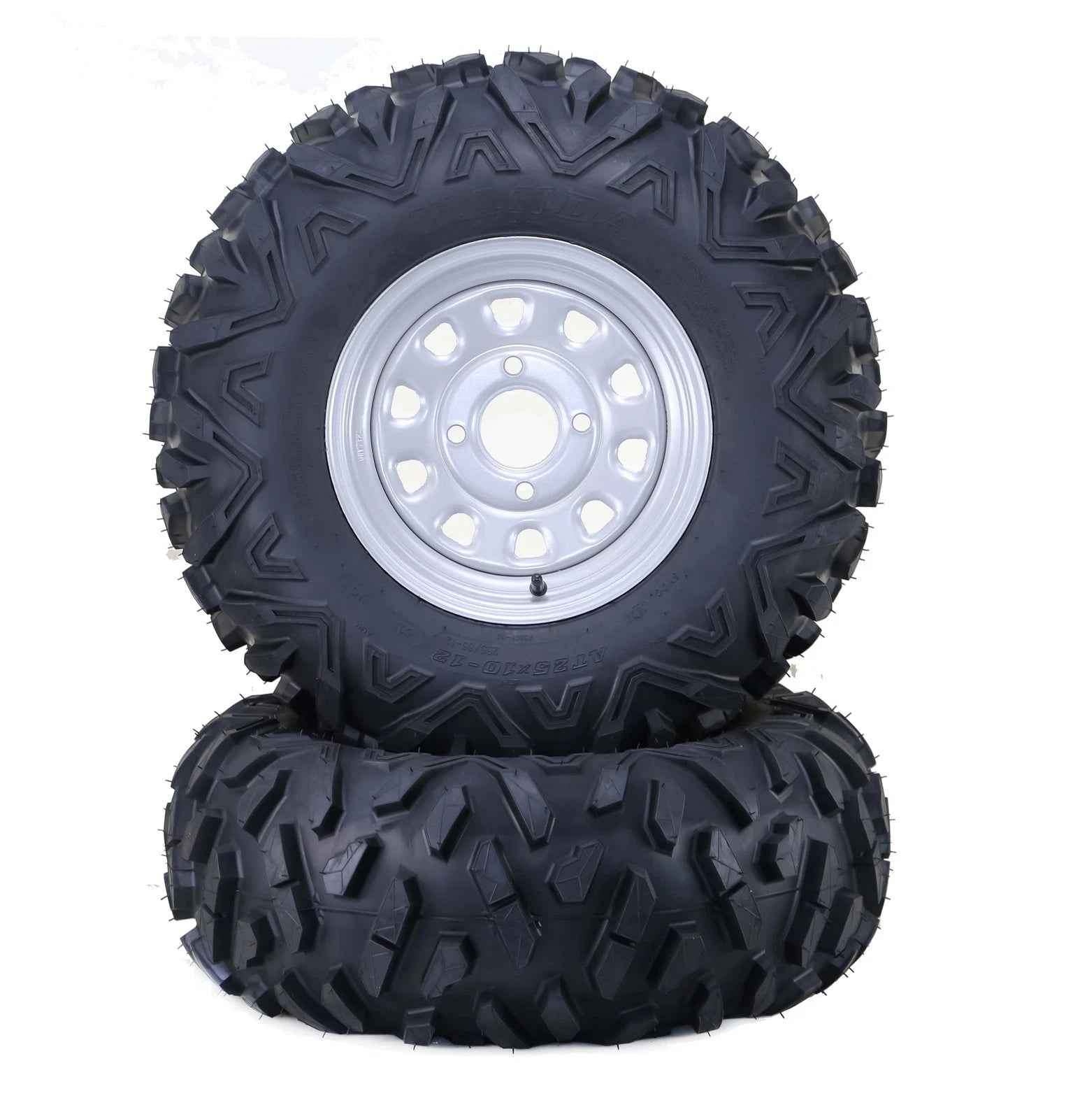 Set of 2 WANDA 26X10-12 ATV Tires with 4-110 PCD Silver Wheels (N/A)